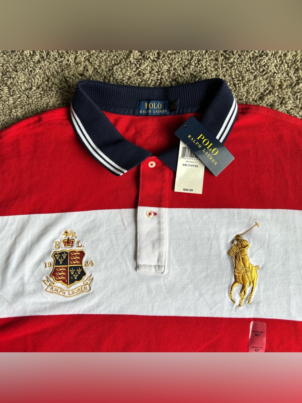 NWT Polo Ralph Lauren Shirt Men 4XL TALL Heraldic Crest Colorblock Gold Big Pony